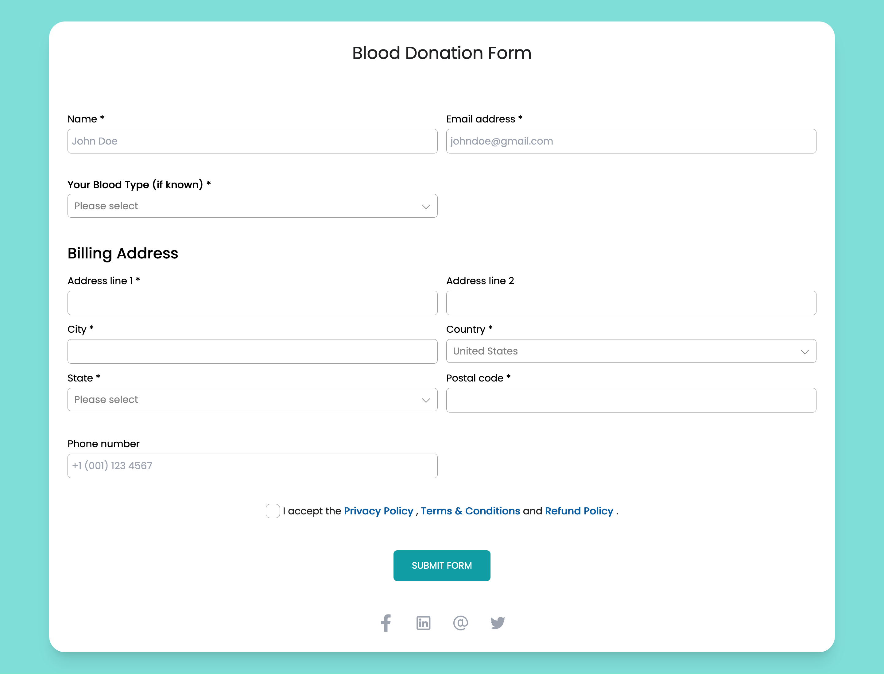 Forms Donation Form for Blood Donation