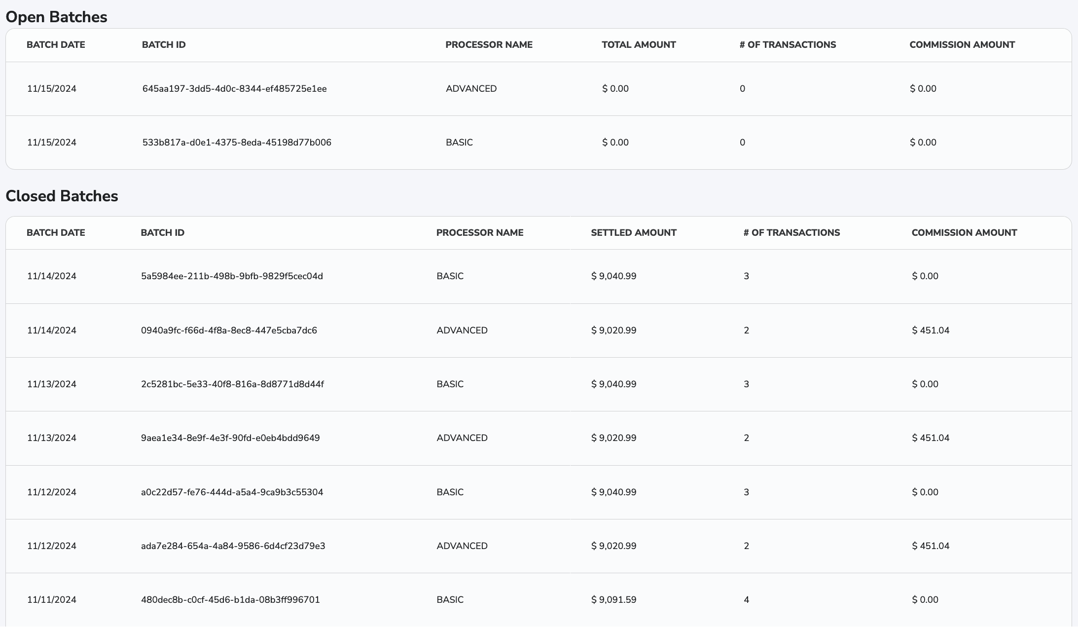 Settlement Batch Table